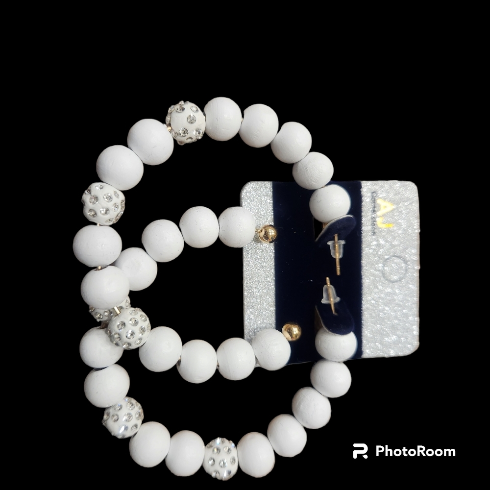 AJ Cornerstone White hoops with silver sequined accents.